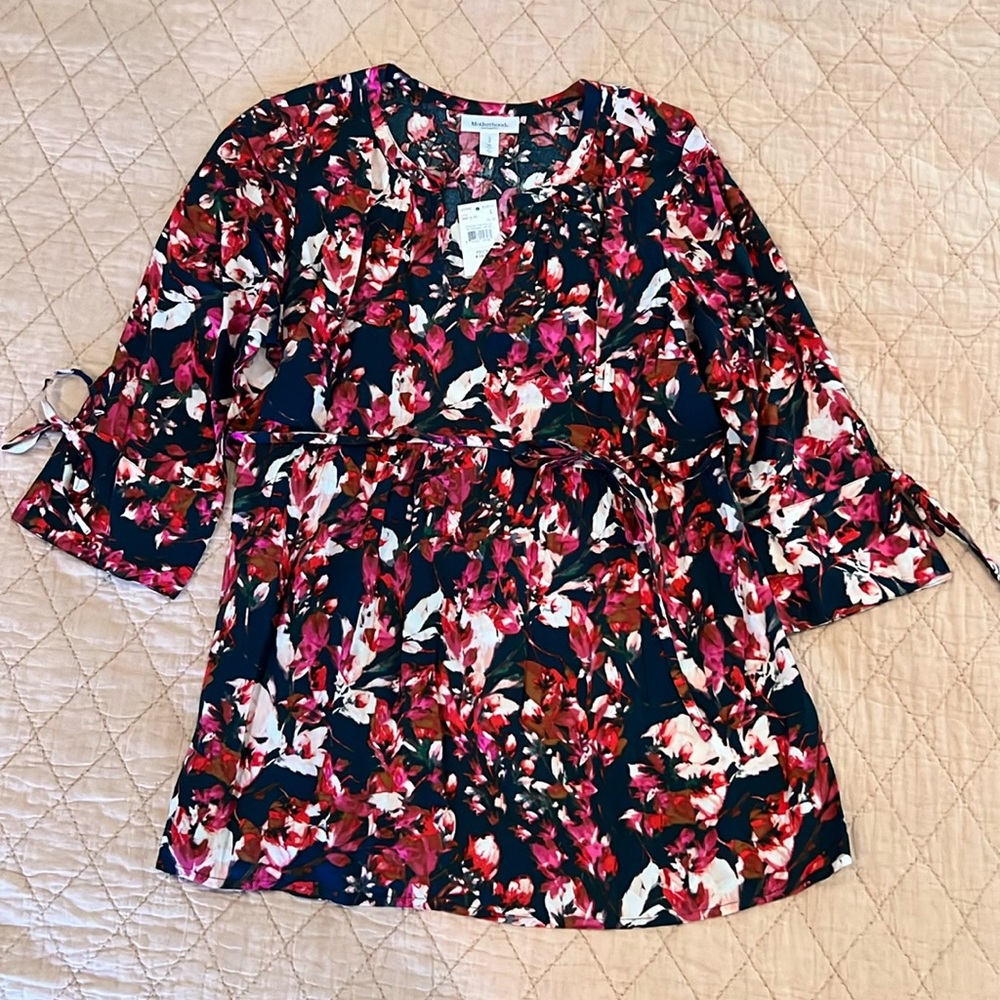 NWT Motherhood Navy and Pink Floral Blouse